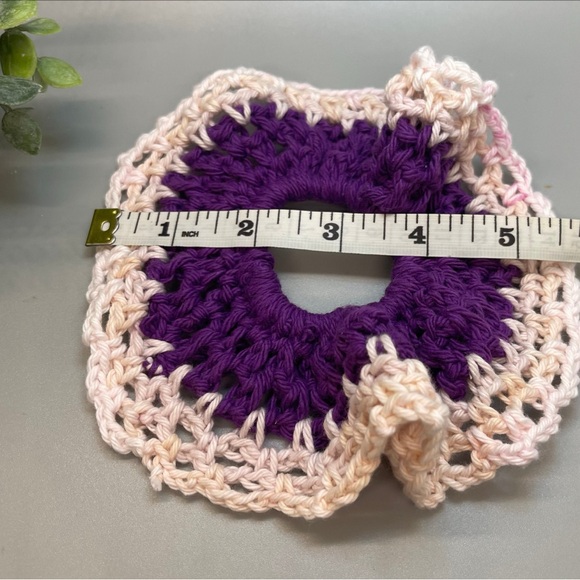 3 for $20 Purple cream Scrunchies Oversized Crocheted Handmade 100% cotton gifts - Picture 3 of 4